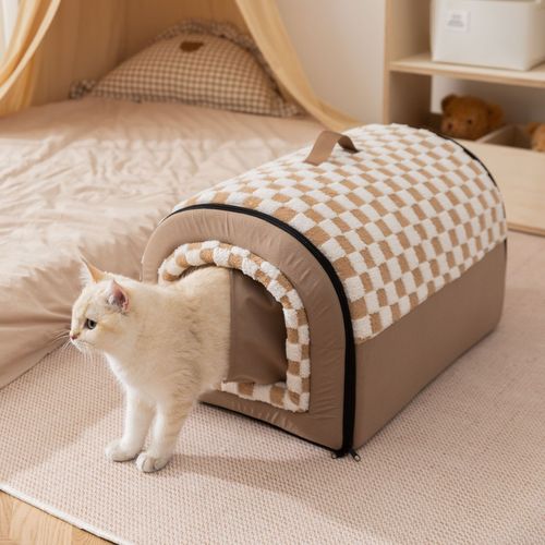 【New Arrival in 25 Years】Nerve Cat Pet Cat Bed Autumn and Winter Thick Insulation House Bed Large Space Cat House