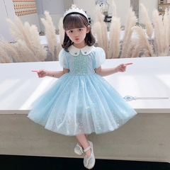 Princess Elsa Dress Summer 2024 Girls Frozen Birthday Eisa Puff Sleeve Dress