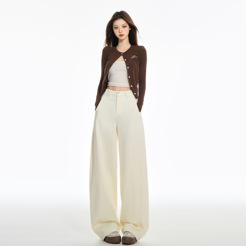 Apricot-Colored Loose-Fitting Curved Jeans for Women, 2026 Summer New Style, Tall American Retro Washed Wide-Leg Casual Pants