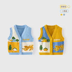 2023 New Children's Knit Vest Spring and Autumn Cartoon Colorful Children's Vest Cardigan Type A Infant Vest Back Shirt