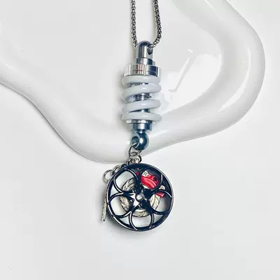 Car hanging — Pendants, Rearview Mirror Pendants - silver-shock-absorber-plus-black-and-red-wheels-chain