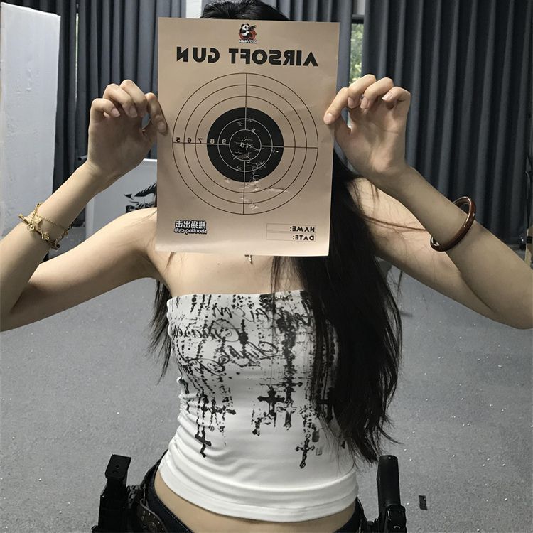 アメリカンレトロなパーソナライズされたプリントチューブトップ女性の夏ニッチホットガールスタイルスリムフィットショートシックトップ|undefined