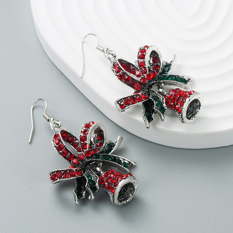 Christmas new fashion alloy rhinestone Christmas bell earrings