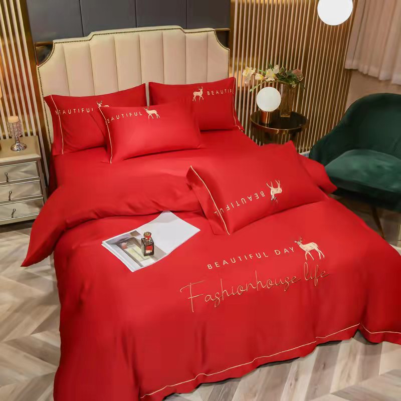 New Wedding Four-Piece Bedding Set, Bed Bed Sheets, Quilt Cover, Wedding Red Accessible Luxury High-End Home Furnishing 4-Piece Set