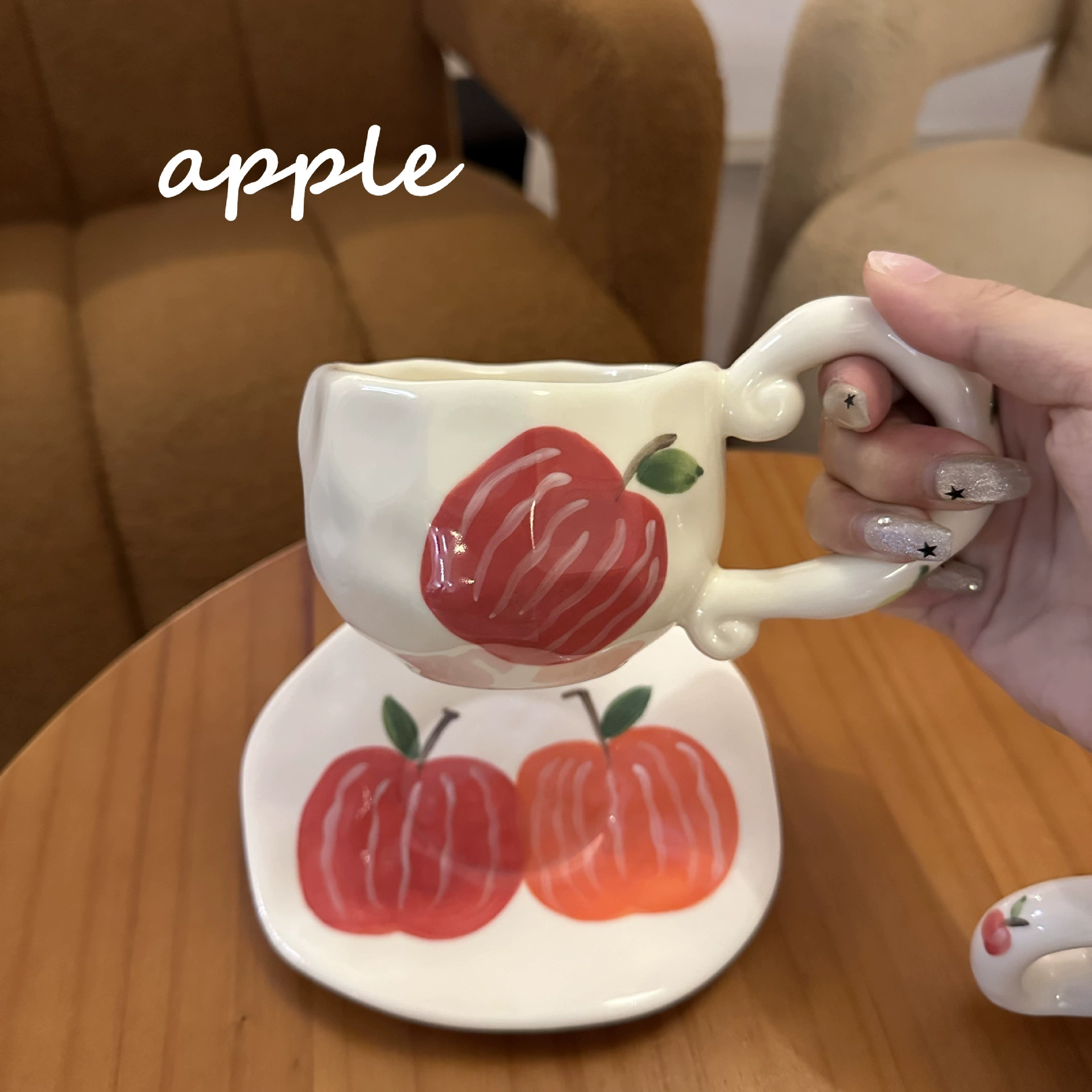 hand-painted ceramic coffee cup, francе retro из стиля, 300 мл, неравномерный милый дизайн
