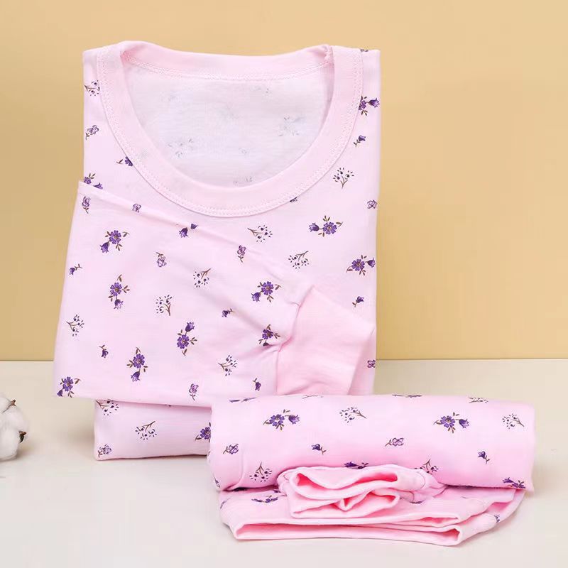 Middle-aged and elderly autumn clothes long trousers women's cotton underwear set mother Spring and Autumn Winter cotton wool set