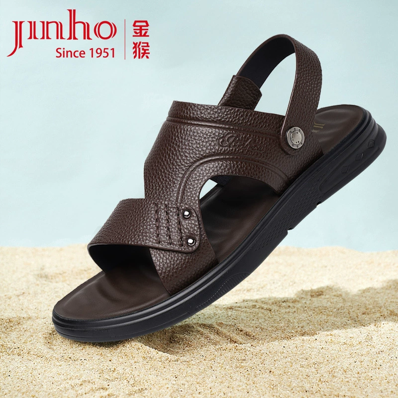 Мужские сандалии Golden Monkey, новинка лета 2025, мужские повседневные сандалии из натуральной кожи из воловьей кожи на мягкой подошве, пляжная обувь двойного назначения