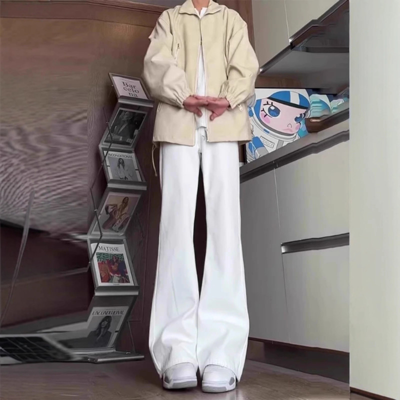American-Style Willow Leaf Curved Knife Jeans for Men, Spring and Autumn, White, Slim Fit, Slight Flare, High-Waisted, Straight-Leg, Leg-Lengthening Pants American-Style Willow Leaf Curved Knife Jeans for Men, Spring and Autumn, White, Slim Fit, Slight Flare, High-Waisted, Straight-Leg, Leg-Lengthening Pants