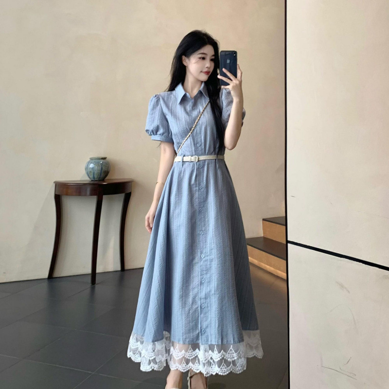 Plus Size Fat mm Lace French Splicing Dress Women's Summer New High-End Flesh-Covering Slimming Look Mid-Length Skirt Plus Size Fat mm Lace French Splicing Dress Women's Summer New High-End Flesh-Covering Slimming Look Mid-Length Skirt