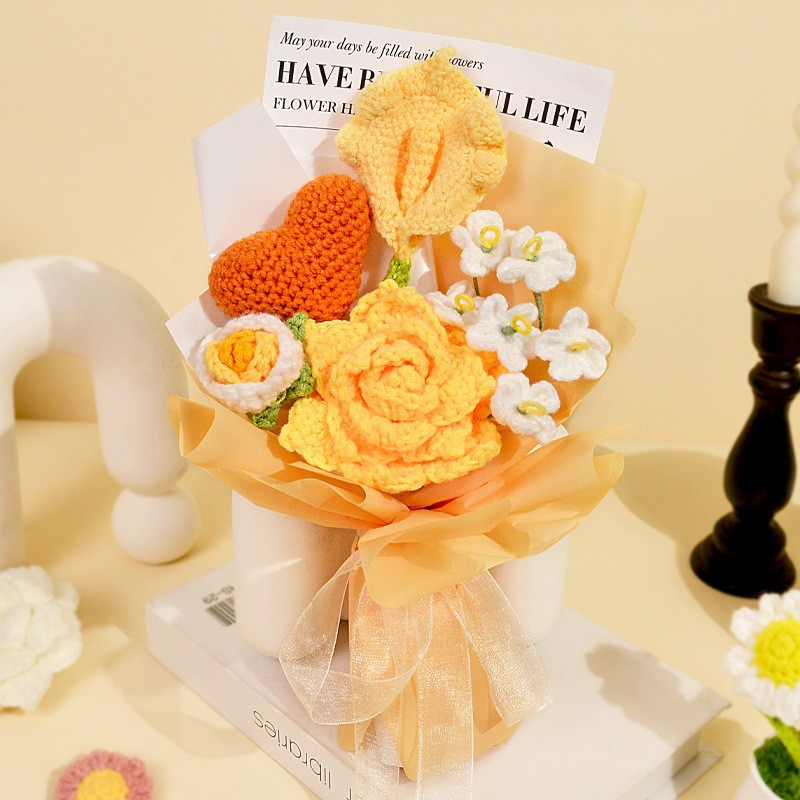 Flor de lana tejida a mano ramo de flores de girasoles flores de punto flor de simulación comercio exterior transfronterizo amazona