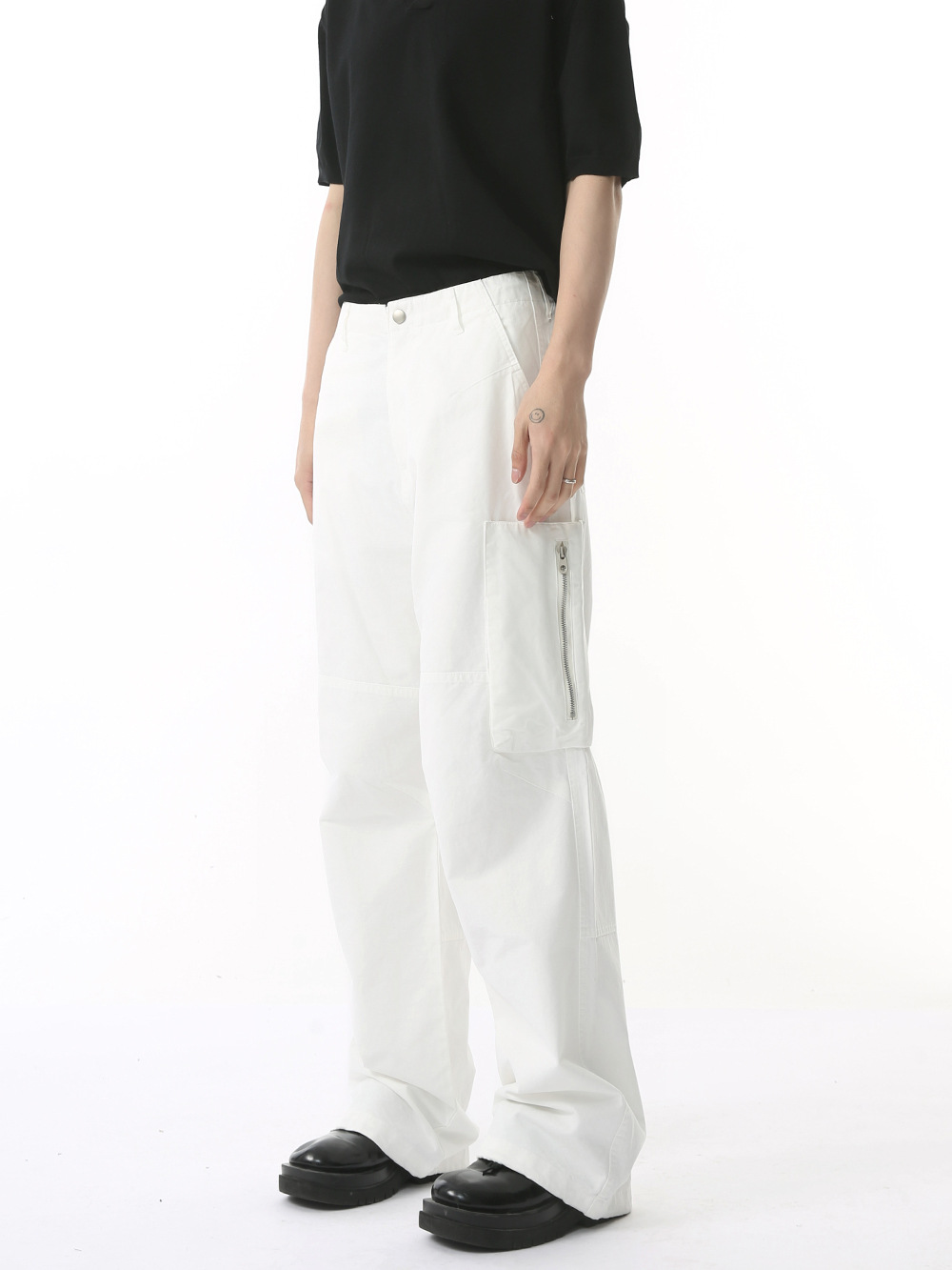 MTLCLOTHES Hombres| High Street Cleanfit Splice Zipper Design Hip Hop Casual Solid Jeans Tide