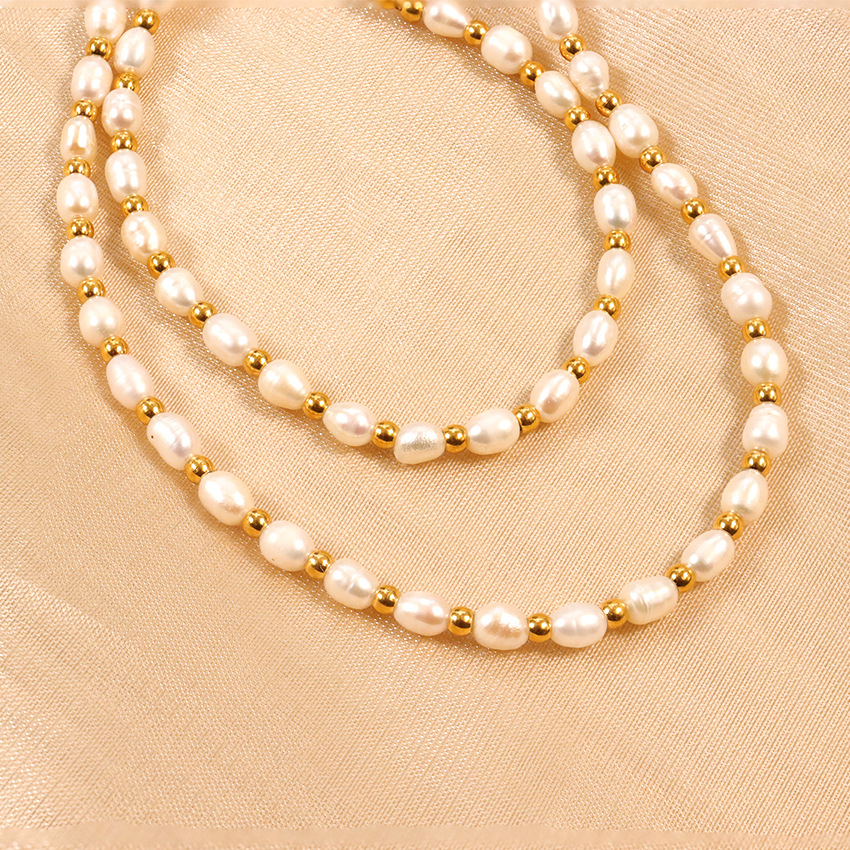 15g Weight Vacuum Plating Gold Plating Process 304 Stainless Steel Baroque Pearl Pastoral Plating Geometric Necklace
