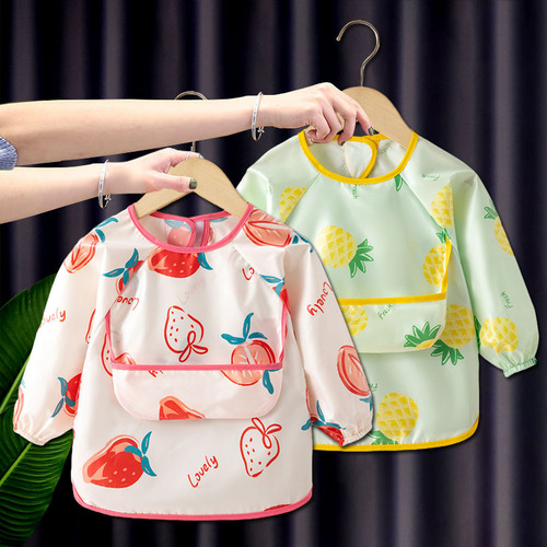 Children's coveralls spring and autumn thin baby eating clothes baby food supplement bibs long-sleeved waterproof protective clothing apron 1-3 years old 2