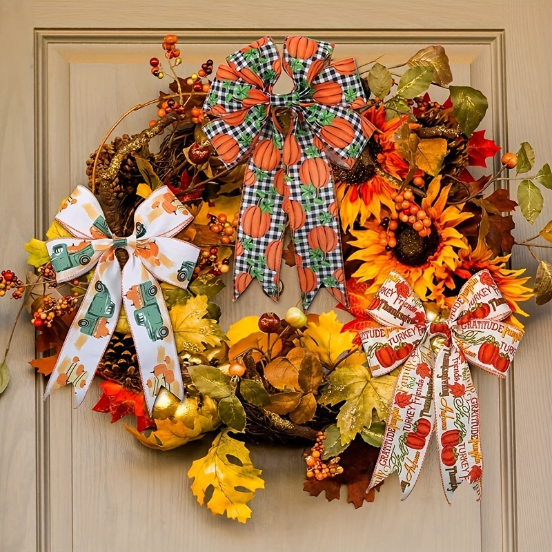 5 Größe Thanksgiving Band Ernte Saison Willkommen Orange Kürbis Band Plaid Band Bauernhaus 8 Schleife Band_voghion.com