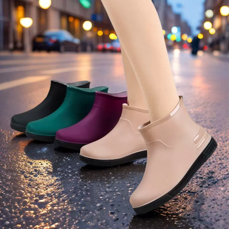 厚底低筒雨靴女士加绒防水防滑耐穿厨房成人保暖水鞋胶鞋防滑耐磨