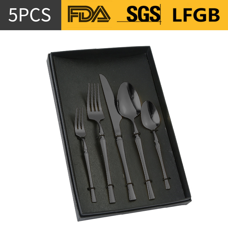 Venta al por mayor Amazon transfronterizo suministro de acero inoxidable traje de vajilla/5 cintura pequeña 5 piezas principales cuchillo, tenedor y cuchara caja de regalo traje