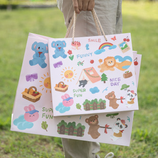 Horizontal cute small animal portable gift bag exquisite high color value cartoon creative storage bag gift thick card paper bag