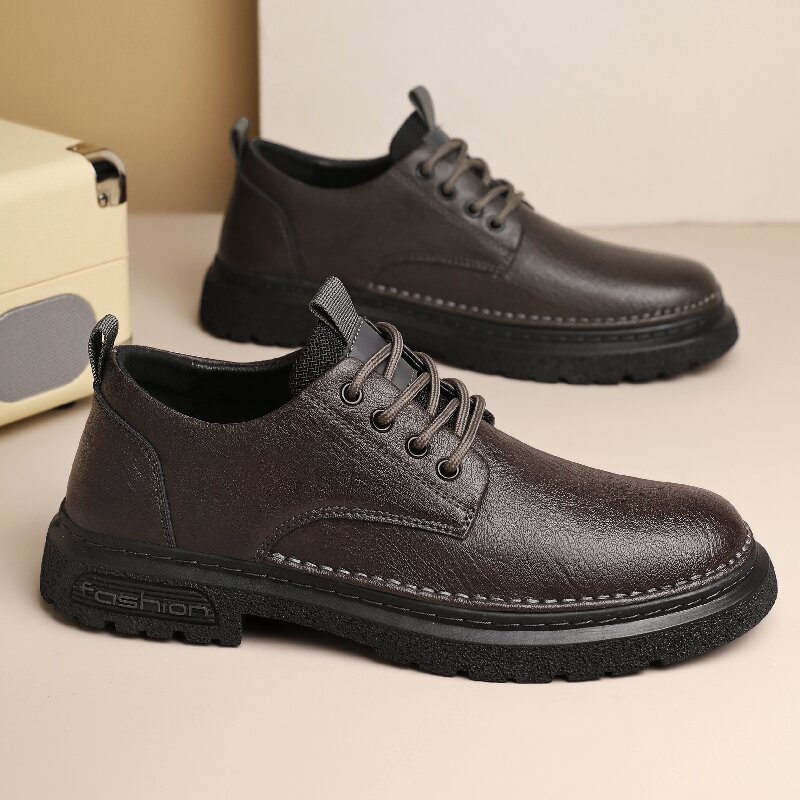 Zapatos de cuero casuales de hombre de tamaño grande transfronterizo, zapatos de trabajo al aire libre de suela gruesa y baja con costura, zapatos de hombre de cuatro estaciones pequeños Martin