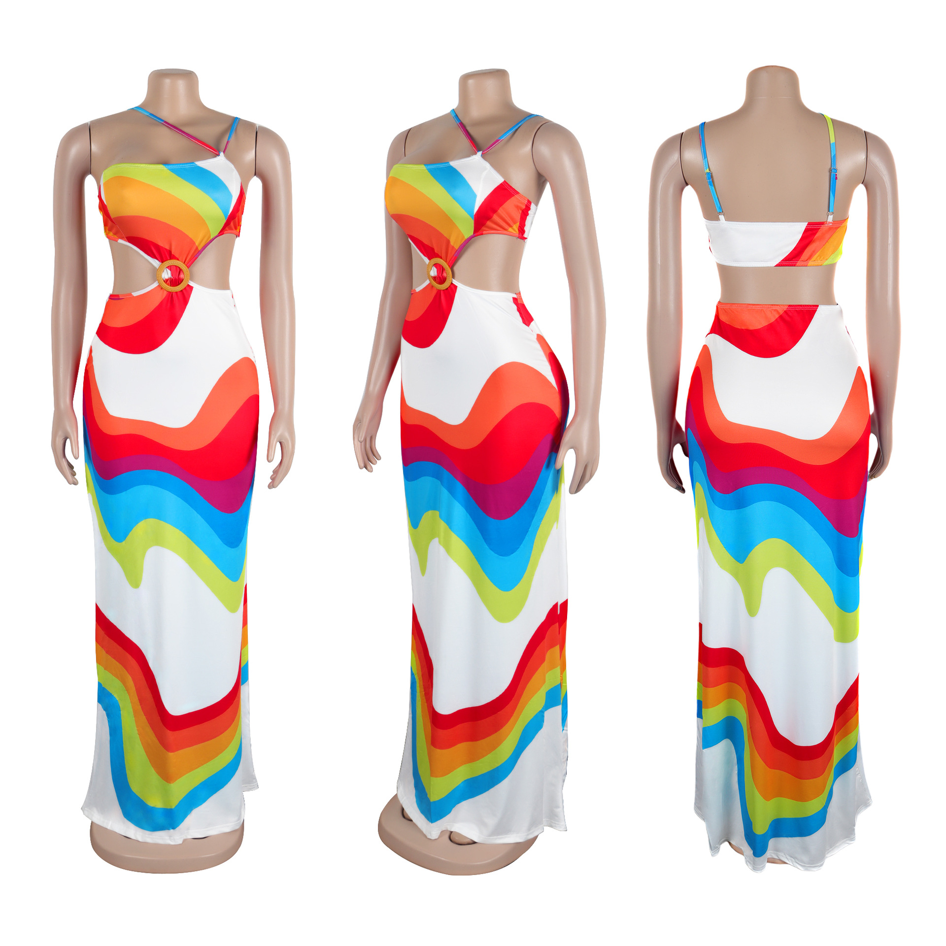 427g Weight Maxi Long Dress Dress Length Type Sleeveless Sleeve Length Two Piece Dress Dresses Type Polyester Fabric Type High Waist Waist Line Holiday Occasion Strap Neckline Slim Fit Type Color Block Pattern Summer Season Women's Gender Streetwear Style Wholesale Women's Streetwear Color Block Holiday Strap Sleeveless Two Piece Dress 43