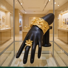 黄铜镀金 女士手镯 越南沙金开口大女花朵手镯 时尚大气镀金饰品