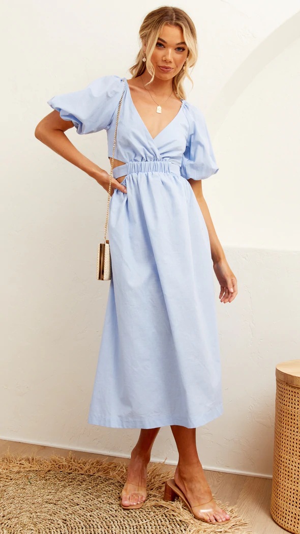 Elegant Women's High Waist V-neck Half-sleeve Sweet Midi Dress Party Work  Wear | eBay