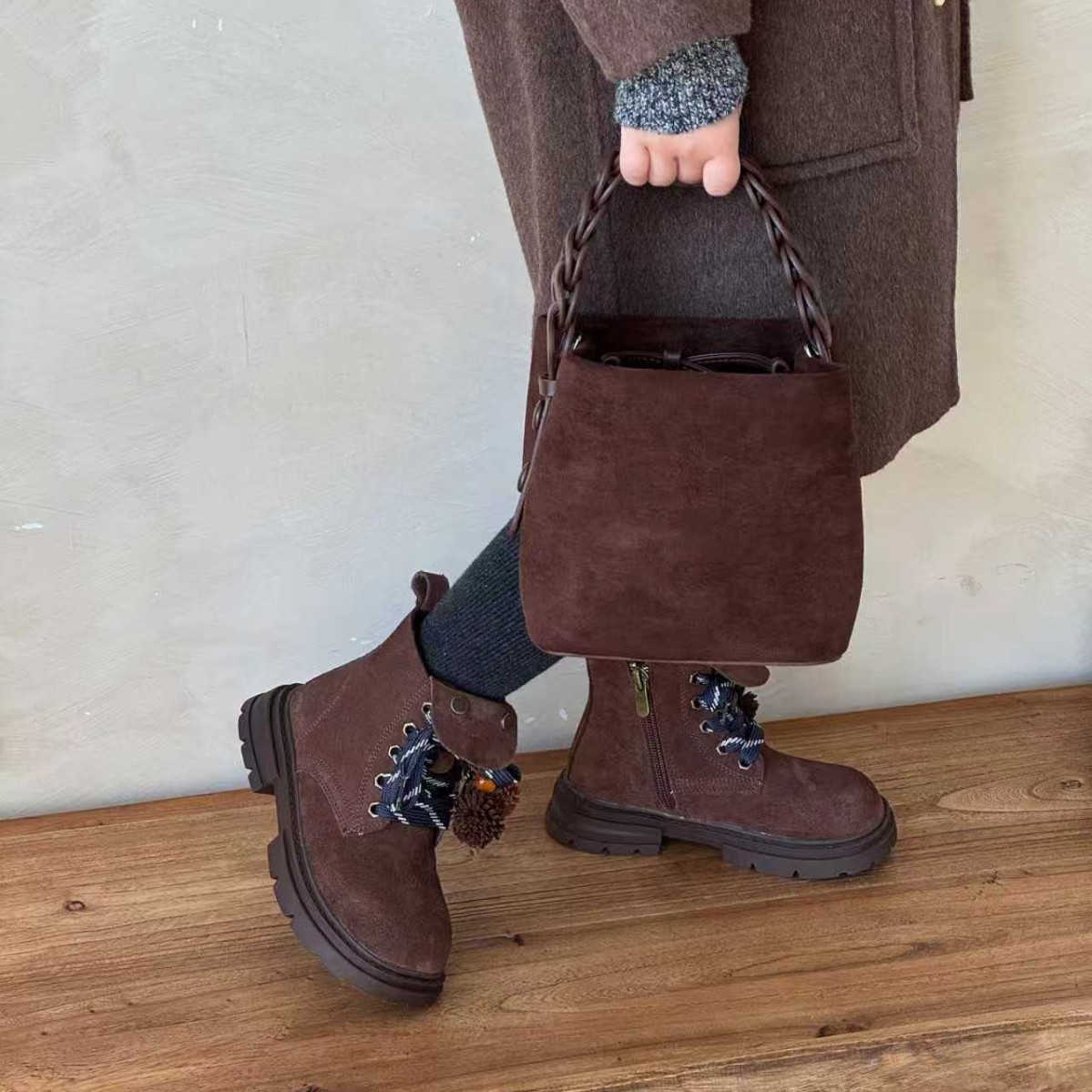 Children's Boots Autumn and Winter New Cow Suede Girls' Short Boots Korean Style Versatile British Style Boys' Leather Boots Trendy