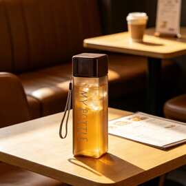 单层塑料方形直筒透明杯带提绳高透简约办公休闲随手杯