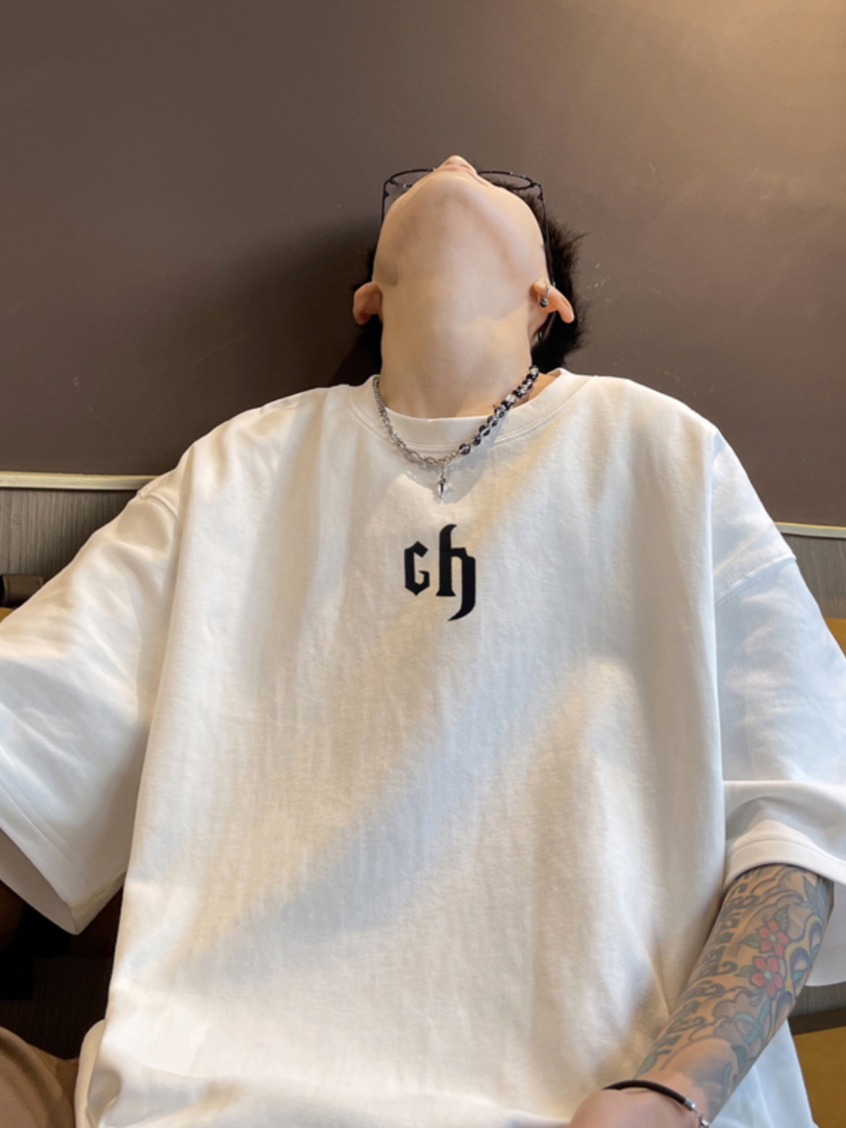 Marca de moda Otoño hombres de manga corta Camiseta de algodón de los hombres cuello redondo más tamaño de grasa suelta de manga corta azul oscuro 5 image 3