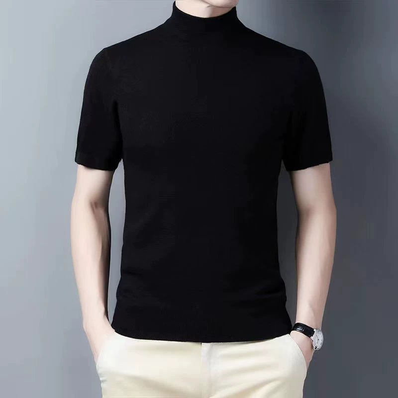 100% чистый вязаный свитер с короткими рукавами осень-зима новый пол-высокий воротник