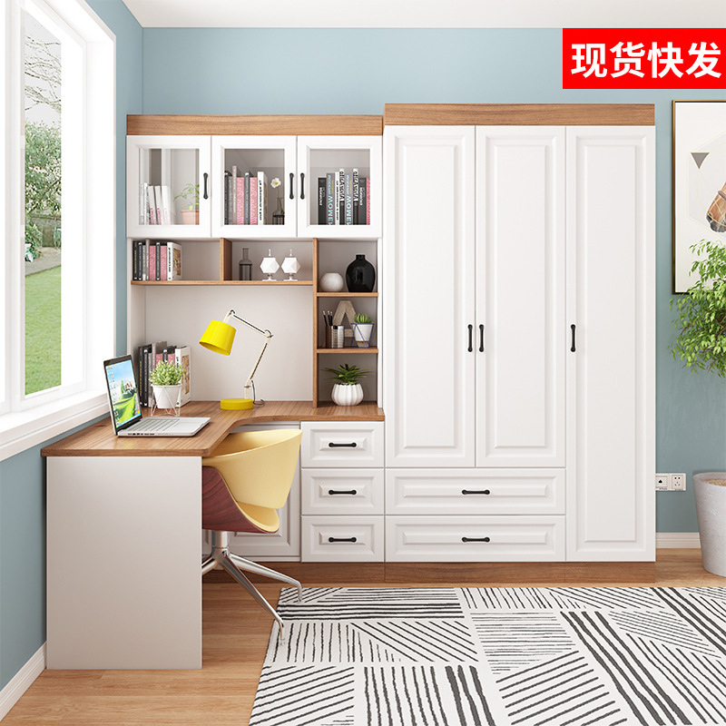 Corner Bookcase Computer Desk, Children's Desk Integrated Wardrobe, Bookshelf Study Desk with Integrated Storage Cabinet