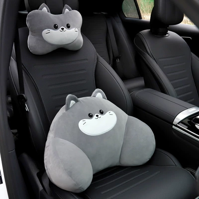 seat pillow, Headrest - 1-set-of-small-gray-cat-head-pillows-and-lumbar-support