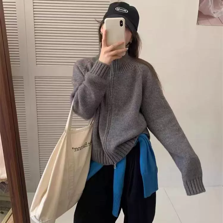 Кардиган‑куртка в корейском стиле, свободный крой, на молнии, демисезонный, универсальный размер (80–135), разноцветный