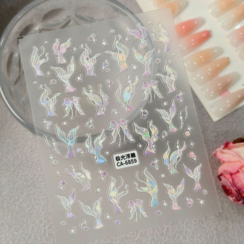 Aurora Mermaid Tail Nail Decal Shell Light 5D Relief Adhesive Magic Man Fish Tail Nail Sticker CA