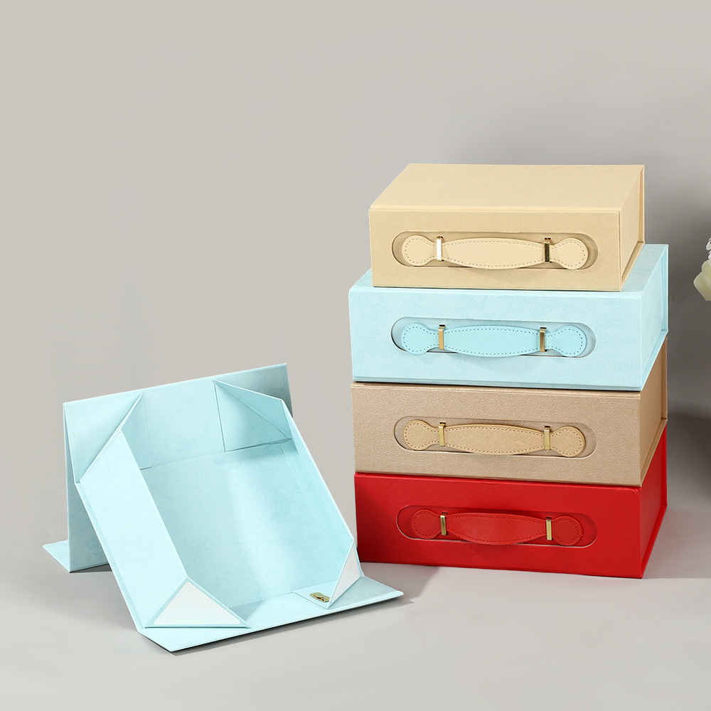 Transfronterizo de una pieza de cuero plegable caja de regalo portátil de alta calidad, caja de regalo de mano magnética gruesa, caja vacía