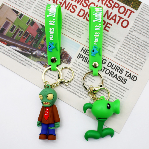 Cross-border cartoon 3D glue Plants vs. Zombies keychain, the same plant zombie keychain surrounding the game