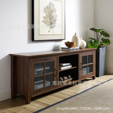 美式复古做旧实木电视柜小户型家用客厅玻璃储物柜简约边柜置物柜