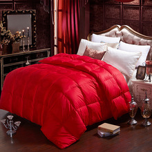 南极人全棉贡缎提花羽绒被结婚庆被子喜被红色加厚秋冬白鹅绒被芯