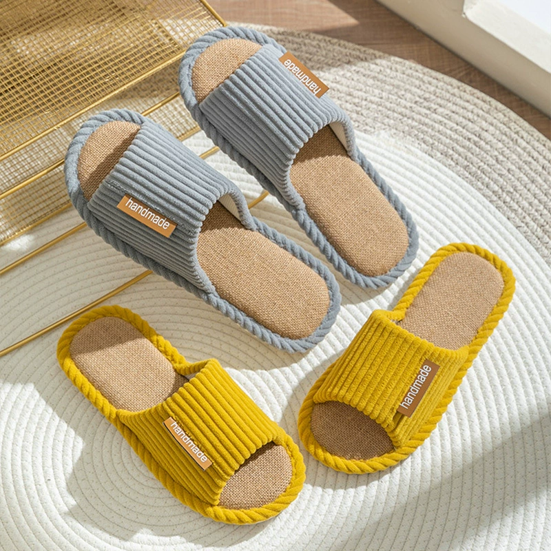 Новые домашние тапочки из легкого льна однотонного цвета для женщин и пар, весна 2025, оптом