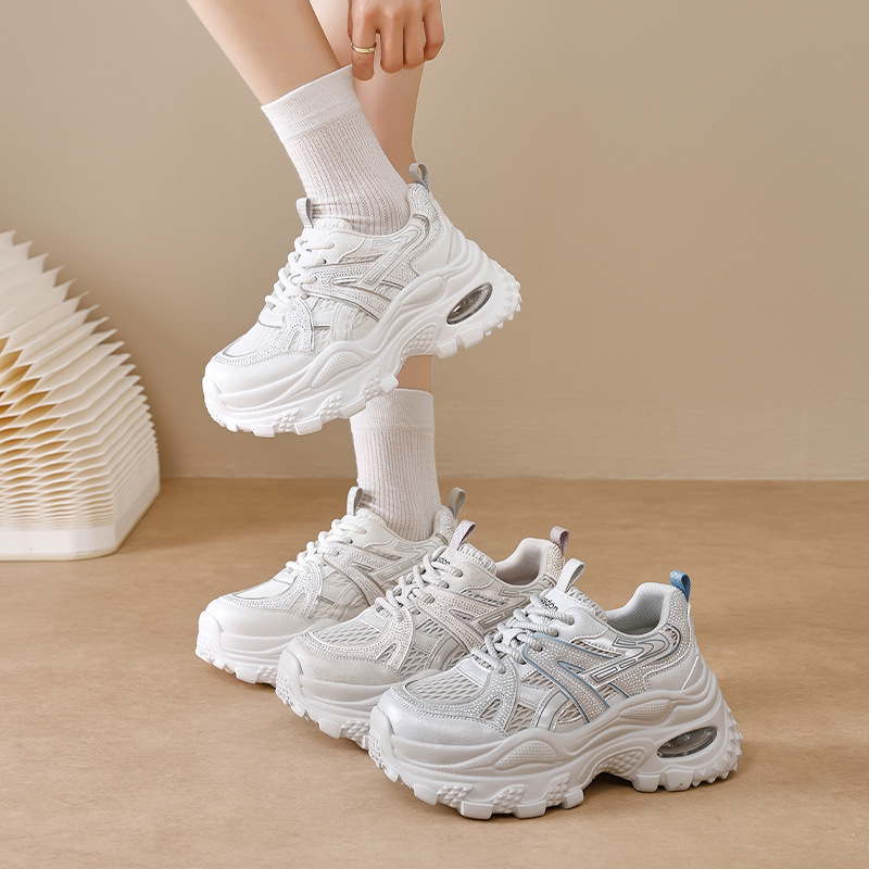 Augu Shi Deng zapatos de papá para mujeres 2025 nuevo otoño zapatos deportivos blancos de suela gruesa estudiantes zapatos casuales ligeros para correr