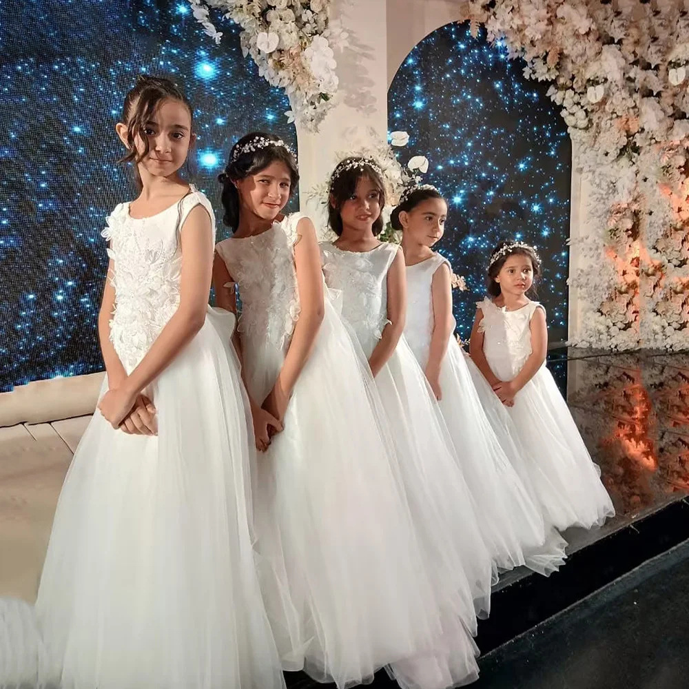 Children's White Light Wedding Flower Girl 2026 New Model Birthday Photo Sleeveless Dress_voghion.com
