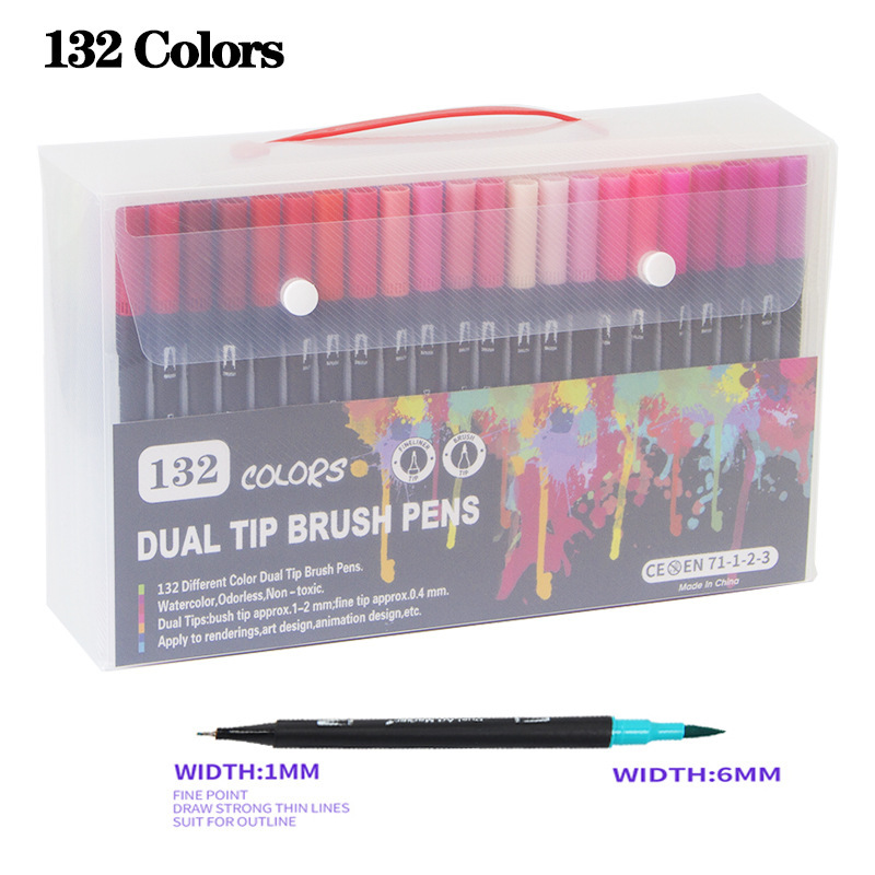 Pluma de acuarela de doble cabeza transfronteriza 48 color arte caligrafía pintura suministros varilla negra traje de dibujos animados de estudiante de doble cabeza al por mayor