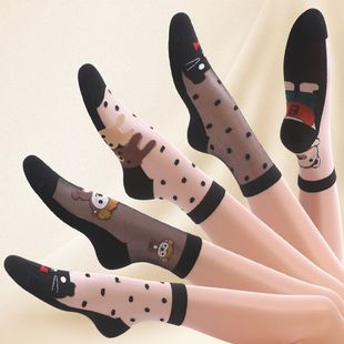 Cotton Bottom Silk Stockings Women's Spring and Summer Socks Women's Korean-style Mid-barrel Thin Ice Silk Anti-hook Silk Wear-resistant Fashion All-match