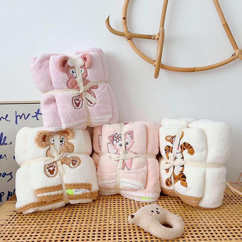 New Tigger Cartoon Long-eared Rabbit Ins Style Towel Bath Towel Two-piece Set Coral Fleece Stereo Embroidered Mother-and-Child Set