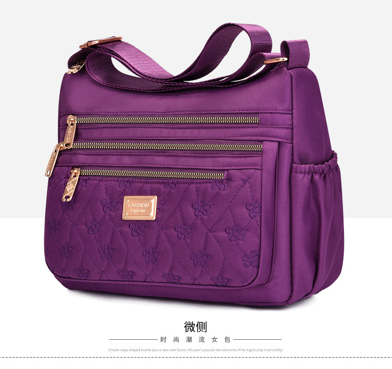 New women's crossbody bag, nylon embroidered shoulder bag, large-capacity multi-layer simple middle-aged mom bag undefined