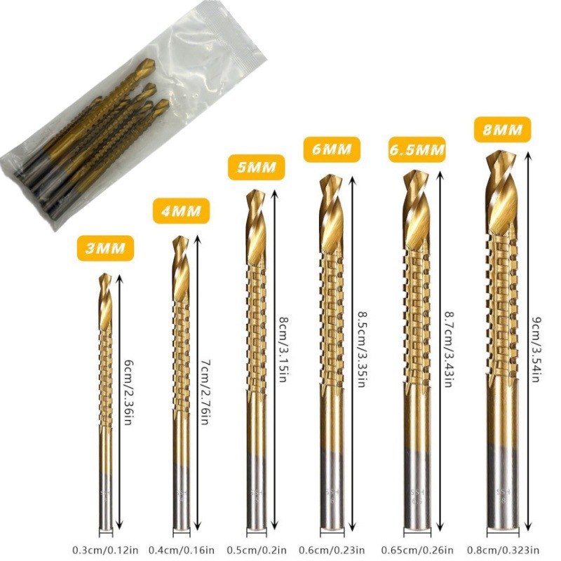 Taladro helicoidal dentado mango redondo de acero de alta velocidad 6 piezas para trabajar la madera taladro ranurado taladro de torsión dentado mango recto taladro dentado
