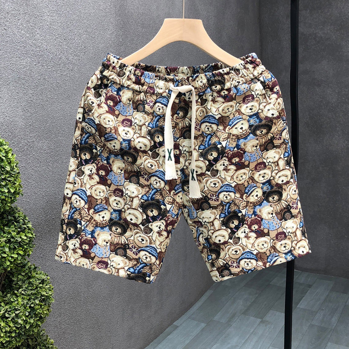 Men's All-Over Print Bear Pattern Casual Shorts Streetwear Style 5-Inch Inseam Lightweight Quick-Dry Beach Shorts Loose Fit Summer_viptrois.com