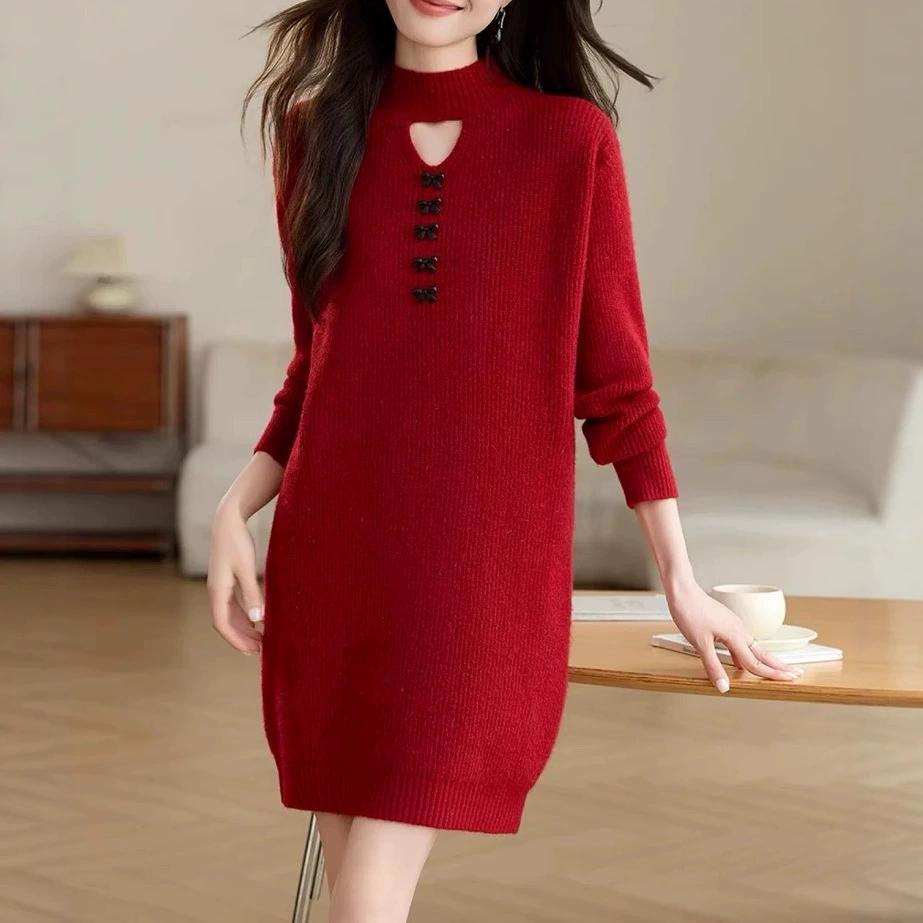 Новый осенне-зимний стиль, популярный в этом году свободный, ленивый стиль, элитная юбка-свитер средней длины для женщин с пальто для маленьких людей.