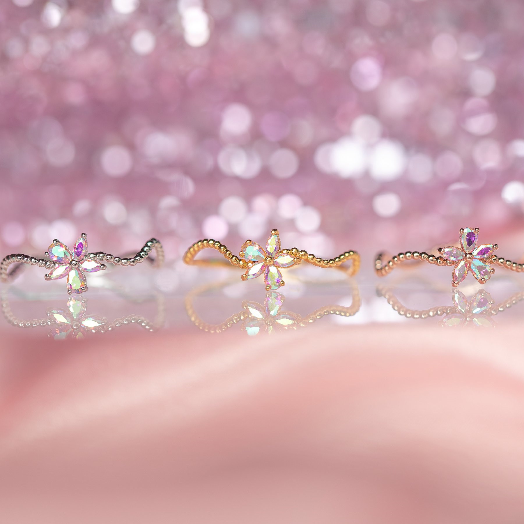 Fashion Flower Copper Plating 18K Real Gold Wave Creative Ring