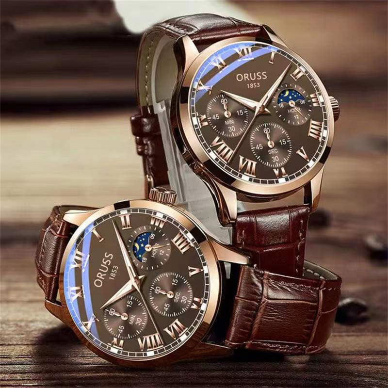 genuine goods Brand Automatic Quartz Watch Luminous Waterproof Watch Men's Korean Rose Gold Belt Watch Low Price