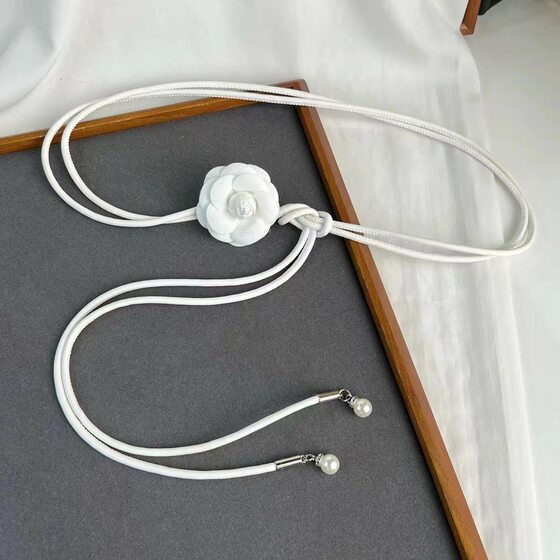 New Flower Leather Rope Thin Belt Women's dress Decoration Belt All-match Soft Knot Women's Skirt Waist Rope